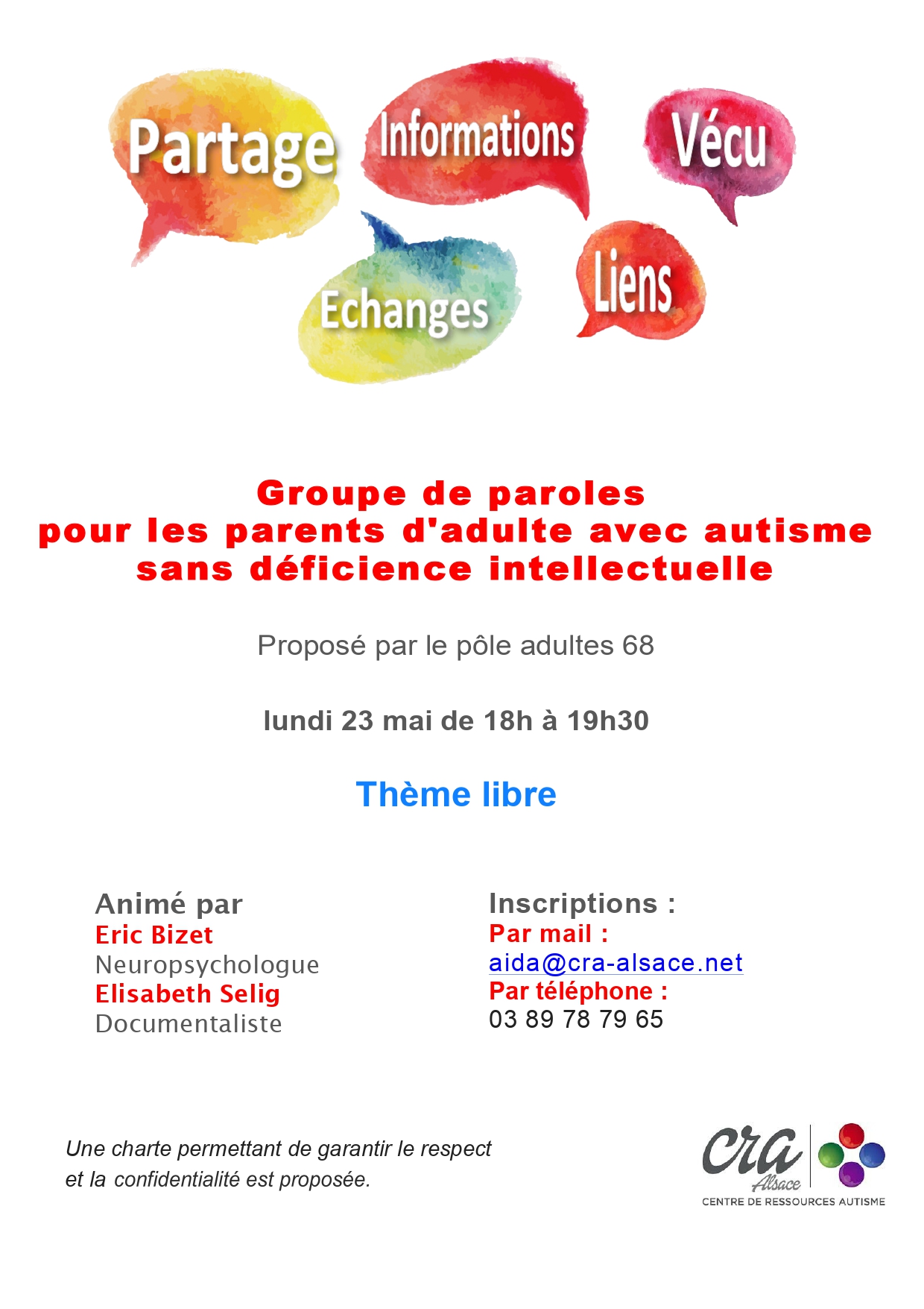 Haut-Rhin : groupe de paroles pour les parents d’adultes autistes sans déficience intellectuelle @ Espace Autismes | Colmar | Grand Est | France
